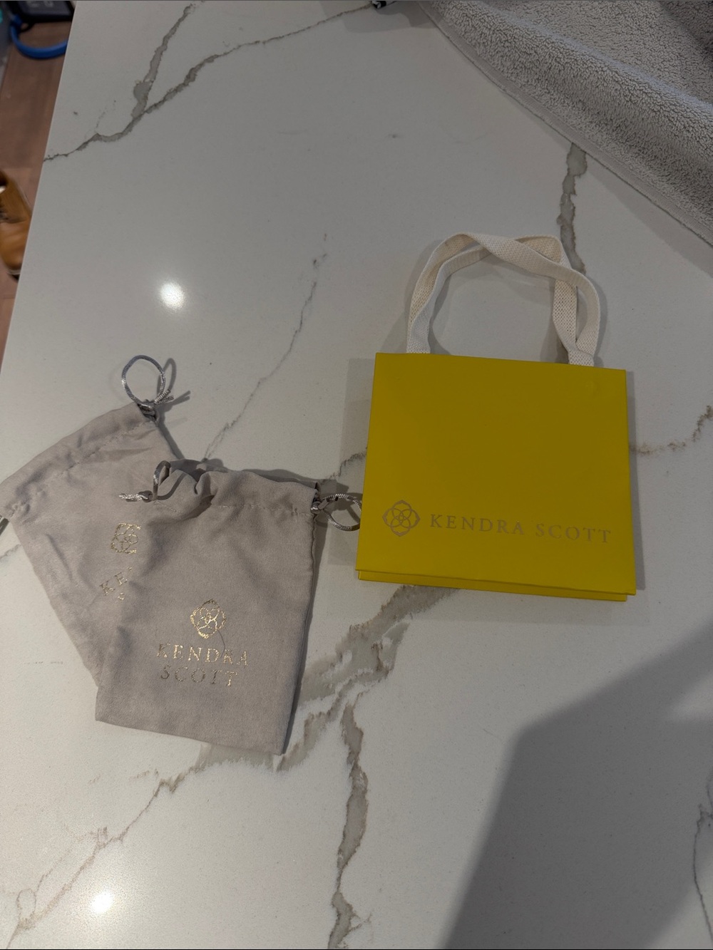 Kendra Scott Yellow Gift Bag with 2 Light Gray Drawstring Pouches